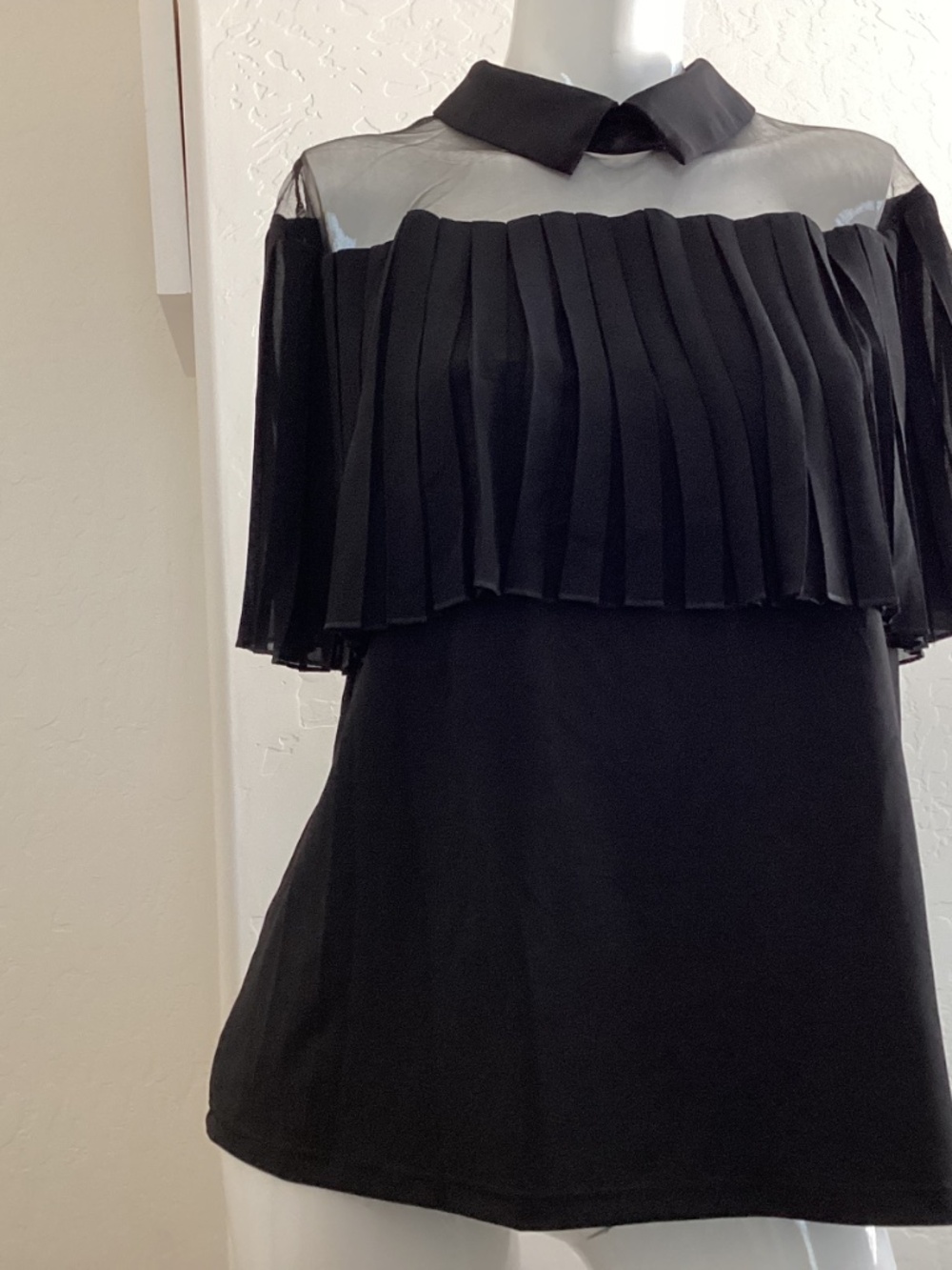 Athena Marie, size L, NEW WITHOUT TAGS, black, pleated cape, sheer shoulders - Picture 2 of 9